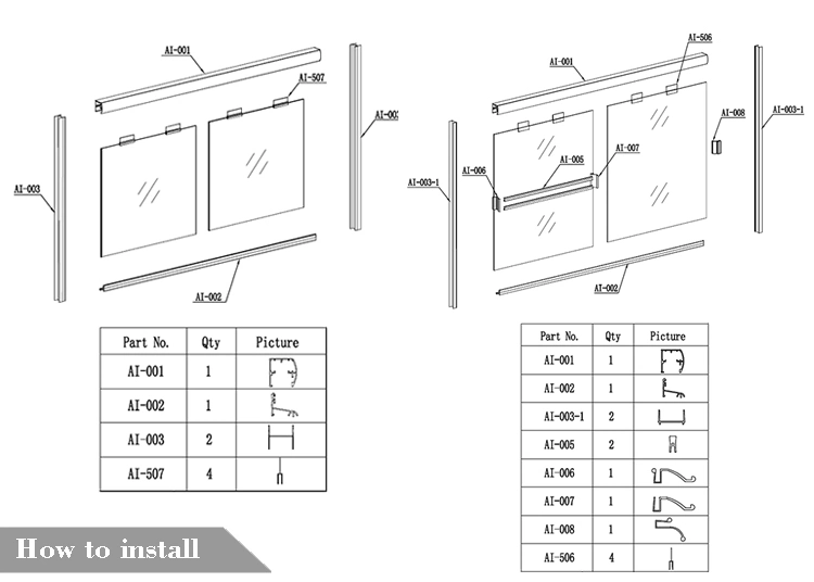 Shower Enclosure Partition Aluminum Profile Glass Partition Wall